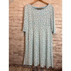 Chetta B Babydoll Dress Womens 14 Petite Turquoise Floral Fit & Flare Stretch